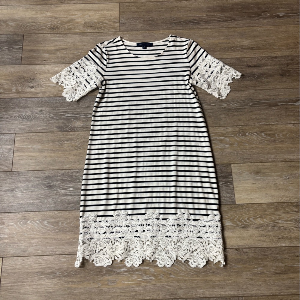 Tommy Hilfiger Dress Sz S Striped Lace Trim Preppy Country Club Summer Designer